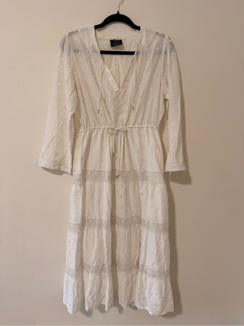 Ulla Johnson Boho Eyelet Tie-Waist White Midi Dress